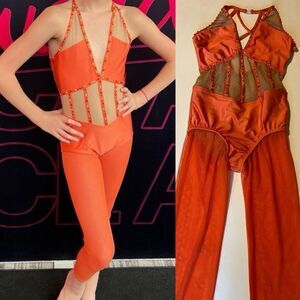 LA dance designs semi custom ASTRA UNITARD coral orange child large LC